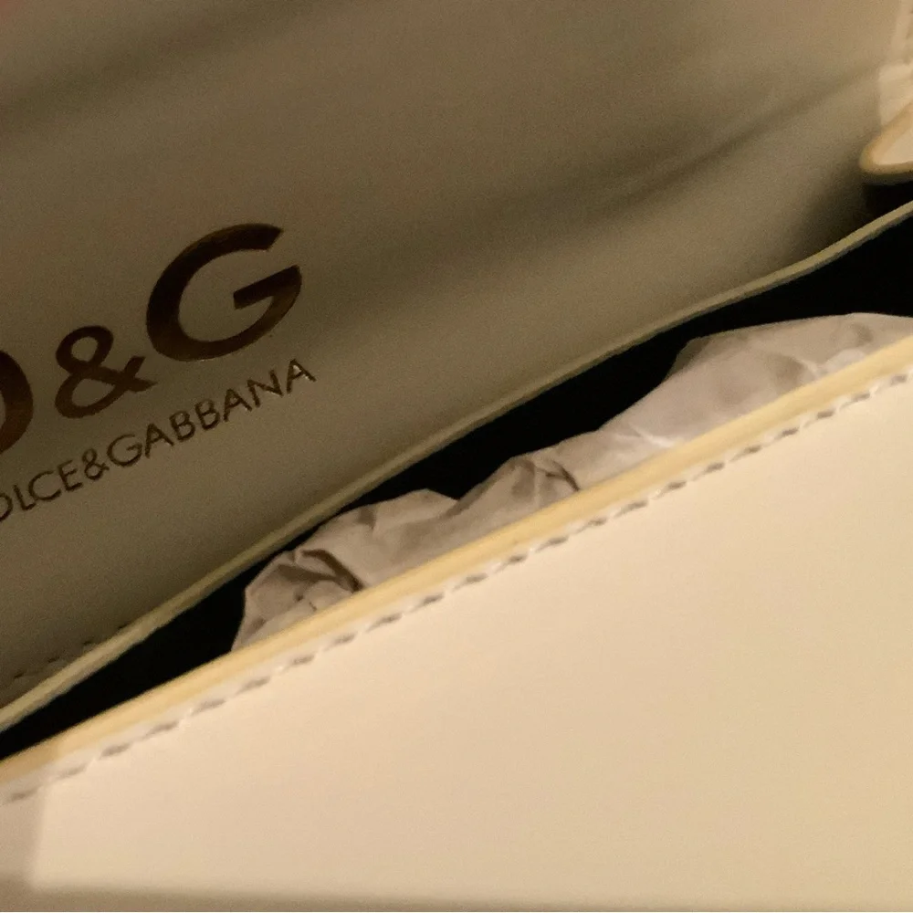 Dolce & Gabbana Cream Leather DG-Embellished Shoulder Bag with Gold Hardware